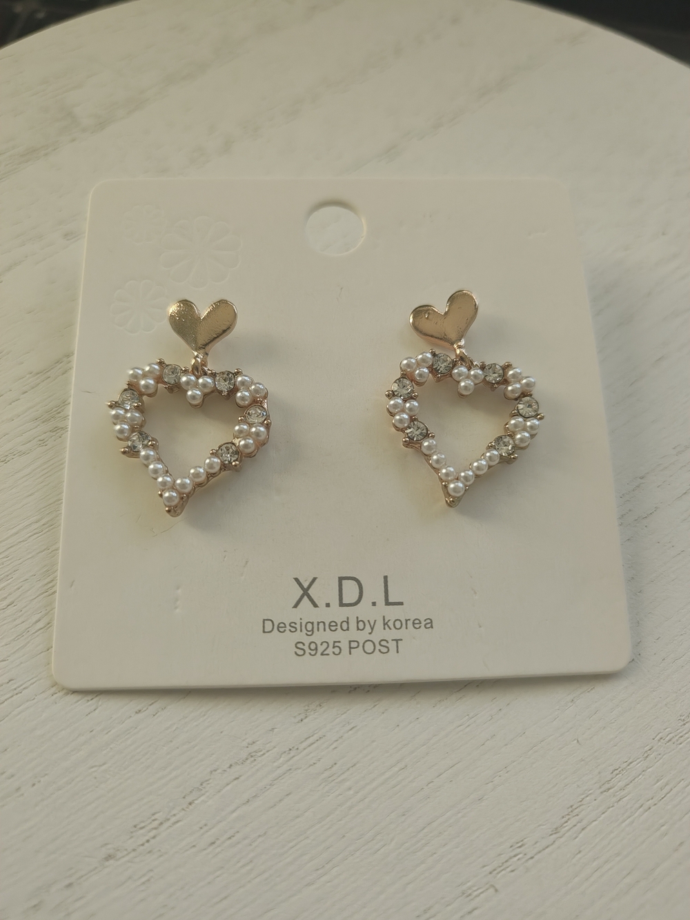 Gold Heart Pearl Drop Earrings